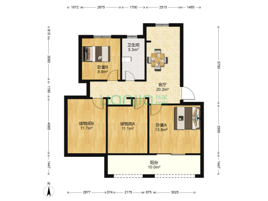 莲花休闲广场 2室1厅1卫 108平方