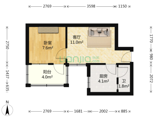 清水塘小区 1室1厅1卫 33平方