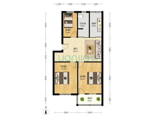 河北路52号 3室1厅1卫 85平方