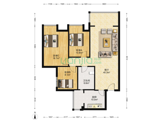 金泉秀岭A区 3室1厅1卫 98平方