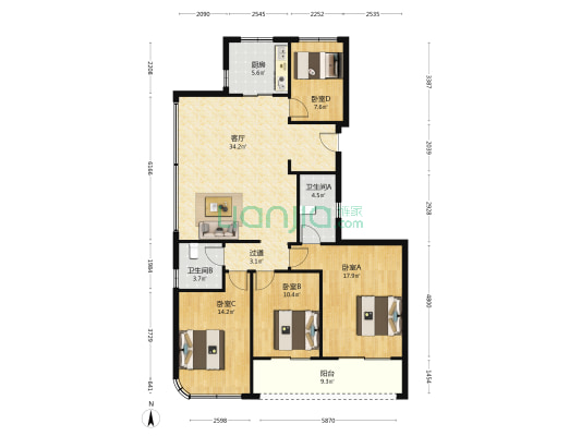 滨萃悦府 4室1厅2卫 139平方