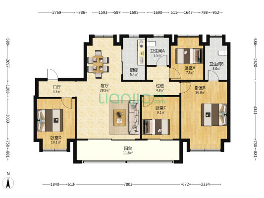 颐和云台源筑 4室1厅2卫 143平方