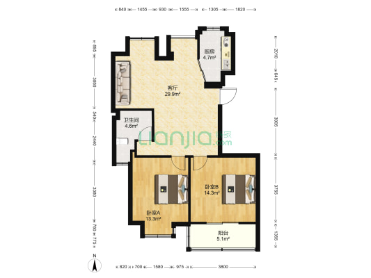 瑶溪住宅区二组团 2室1厅1卫 89平方