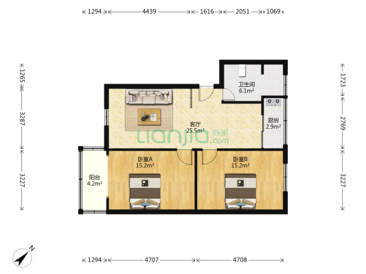 正北上街146号 2室1厅1卫 70平方
