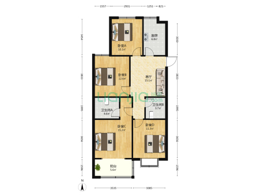 沁水君澜 4室1厅2卫 122平方