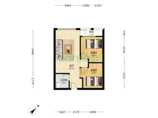 龙岗龙兴商业广场 2室1厅1卫 53平方