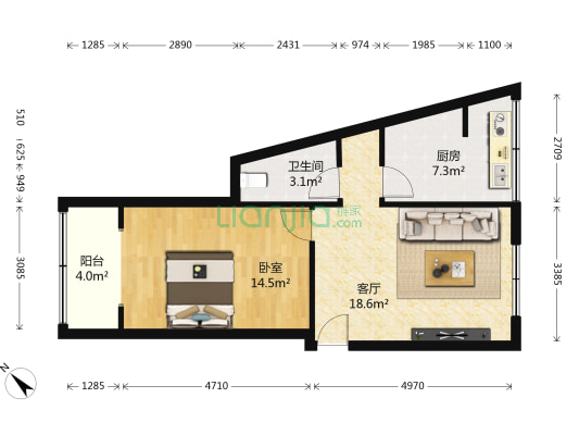 星光小区 1室1厅1卫 61平方