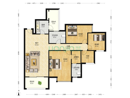 中建御湖壹号B御墅 4室1厅2卫 151平方
