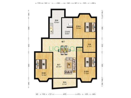 虹景园 4室1厅1卫 126平方