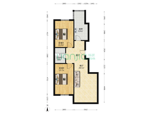 天旗凤凰城 2室1厅1卫 89平方