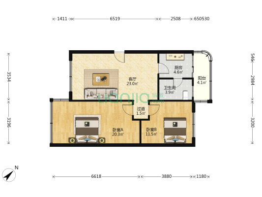 安华35区商住楼 2室1厅1卫 80平方