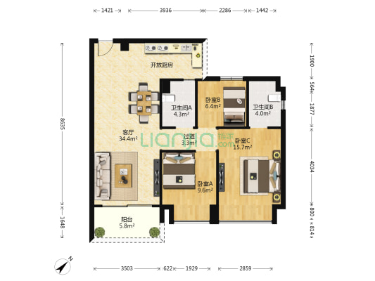 俊和闲庭 3室1厅2卫 97平方