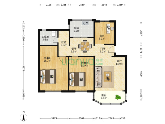 中国脑库专家公寓 3室2厅1卫 99平方