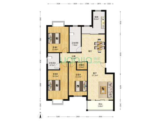 九华华林家园 3室1厅2卫 138平方