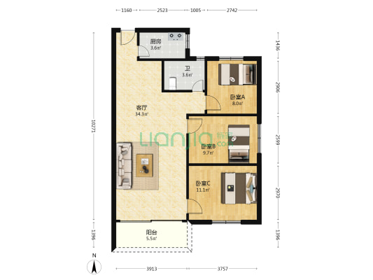 松风路17号 3室1厅1卫 97平方