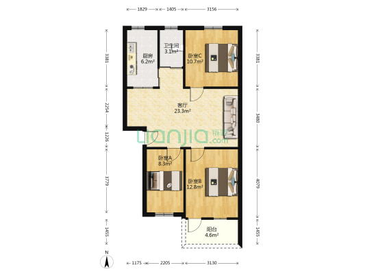 跃进新村 3室1厅1卫 82平方