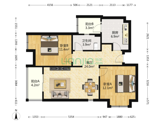凯德风尚 2室1厅1卫 78平方