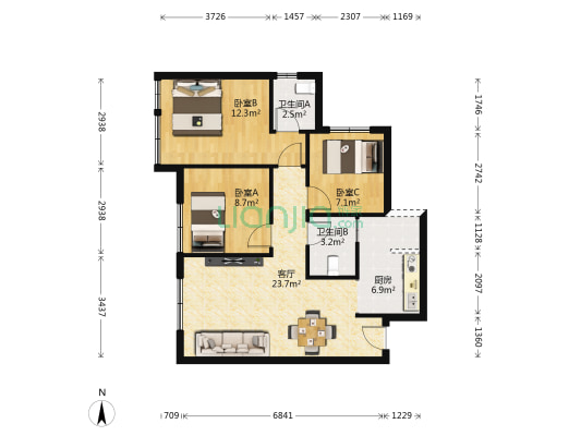 金府南湖滨江 3室1厅2卫 76平方