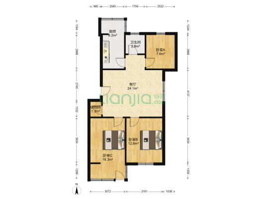 花冲小区 3室1厅1卫 84平方