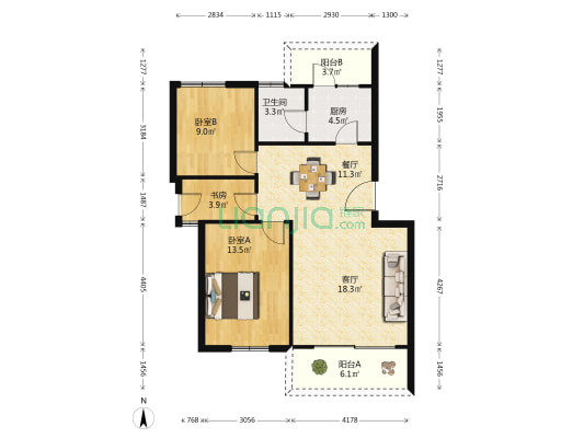 东康庭 3室2厅1卫 96平方