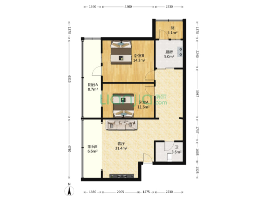 省政府家属院（山字石） 2室1厅1卫 90平方