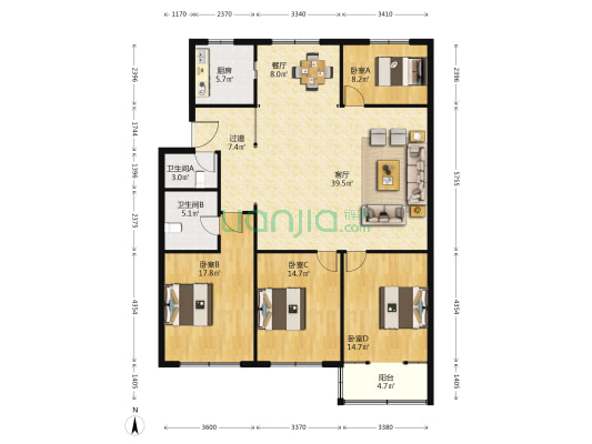 卧龙花园 4室2厅2卫 153平方