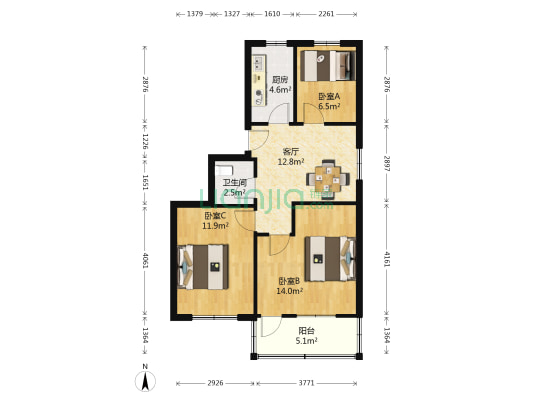 和平路71号院 3室1厅1卫 69平方