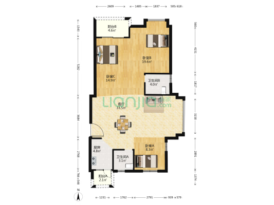 蟠鸿锦苑 3室1厅2卫 126平方