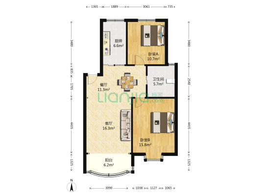 金之枫花园 2室2厅1卫 86平方