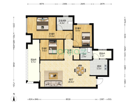 金茂观山湖A区(博雅) 3室1厅2卫 110平方
