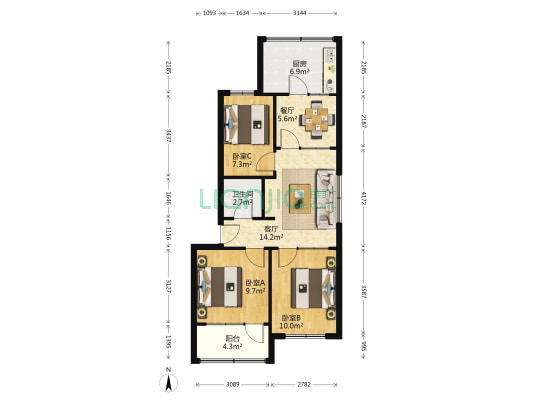 东油南区 3室2厅1卫 74平方