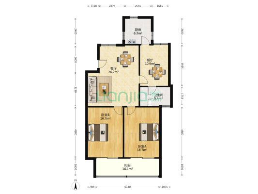 西皋市场老干部 2室2厅1卫 97平方