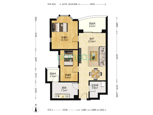 祈福新村天湖居 2室1厅1卫 77平方