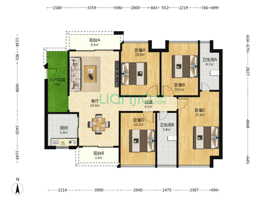 凤凰瑞景 4室1厅2卫 130平方