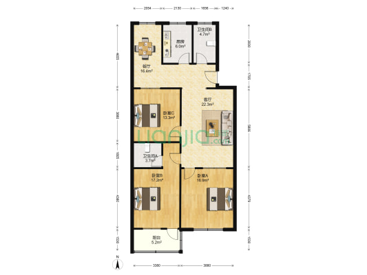 宝利来小区 3室2厅2卫 122平方
