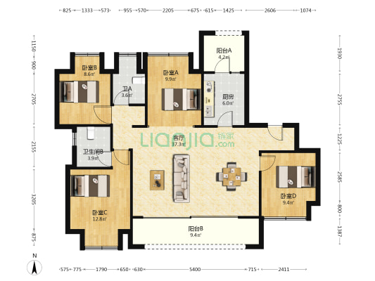 保利云璟秋棠府 4室1厅2卫 130平方