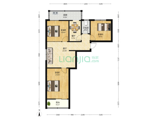 陵东街13号院 3室2厅1卫 96平方
