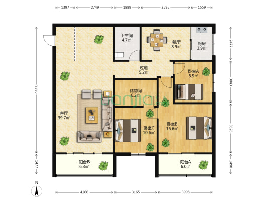 丹霞路花园教师住宅区 3室2厅1卫 140平方