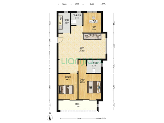 寺前家园 3室1厅2卫 103平方