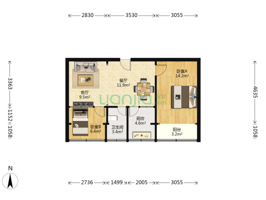 安宁七建家属院 2室2厅1卫 65平方