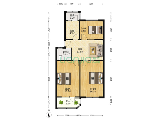 印刷厂家属楼 3室1厅1卫 84平方
