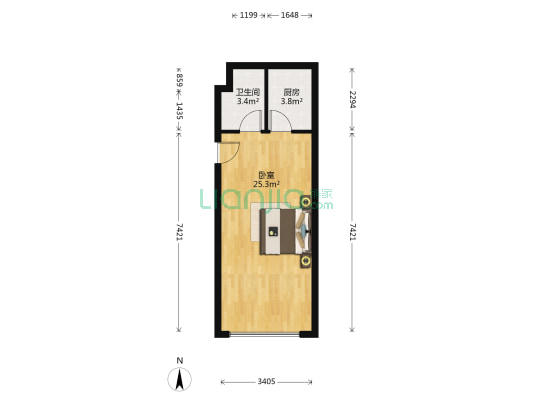恒大绿洲 1室0厅1卫 52平方