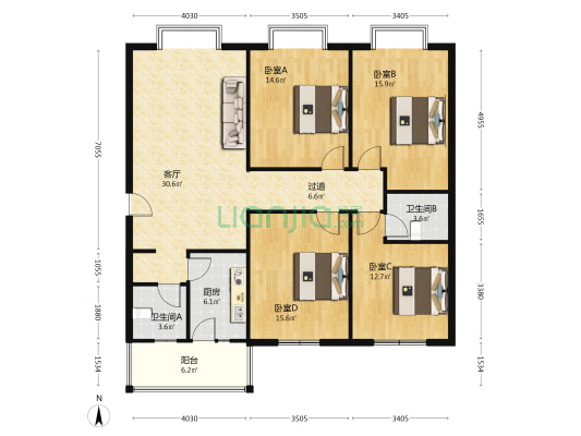 新锦华苑小区 4室1厅2卫 134平方