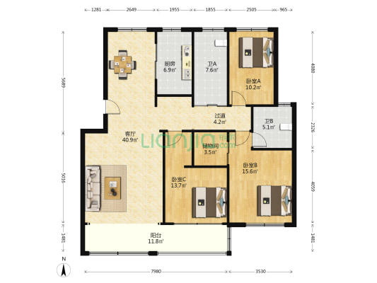 创新一村 3室1厅2卫 146平方