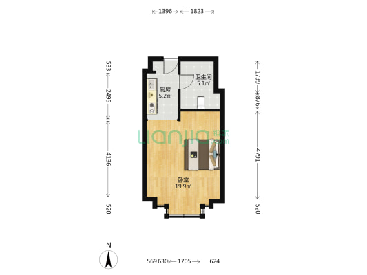 中港金座 1室0厅1卫 52平方