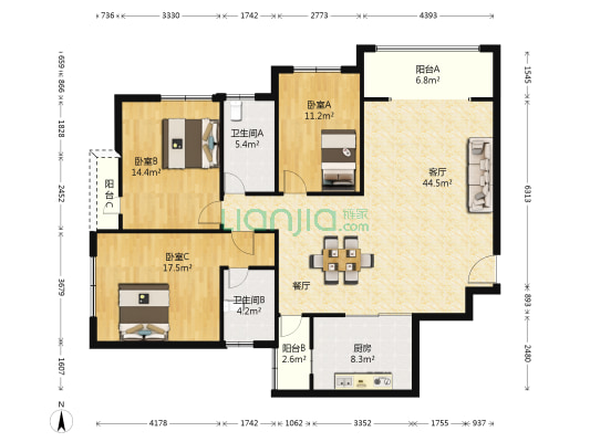瑞景新村F组团 3室1厅2卫 145平方