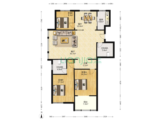 百合春秋苑 3室2厅2卫 149平方