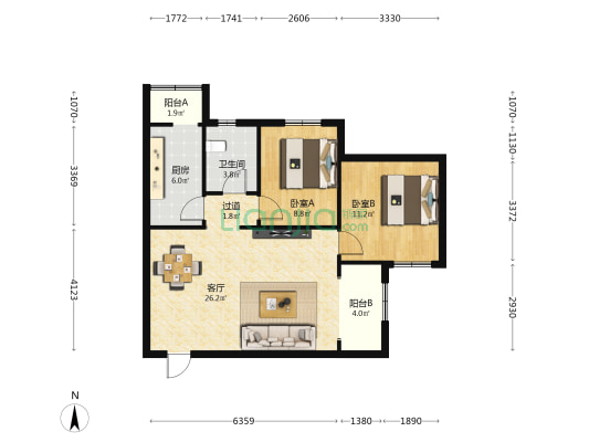 中交长盈华府 2室1厅1卫 94平方