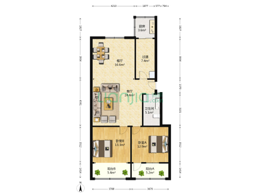 华山路109号 2室2厅1卫 105平方