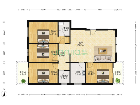 金闽小区三区B区 4室1厅2卫 122平方